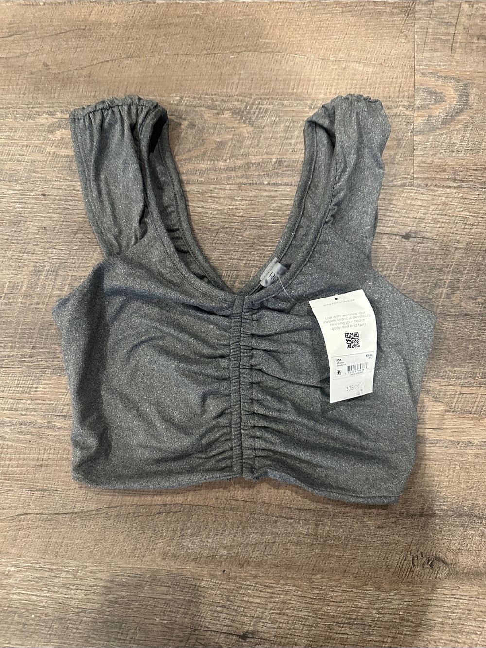 NEW AS REVIVAL Gray Ruched Crop Tank Top